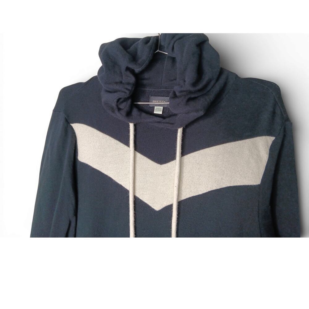Diesel Men’s Small Navy Chevron Hoodie 100% Cotton Soft Pullover - Picture 5 of 13